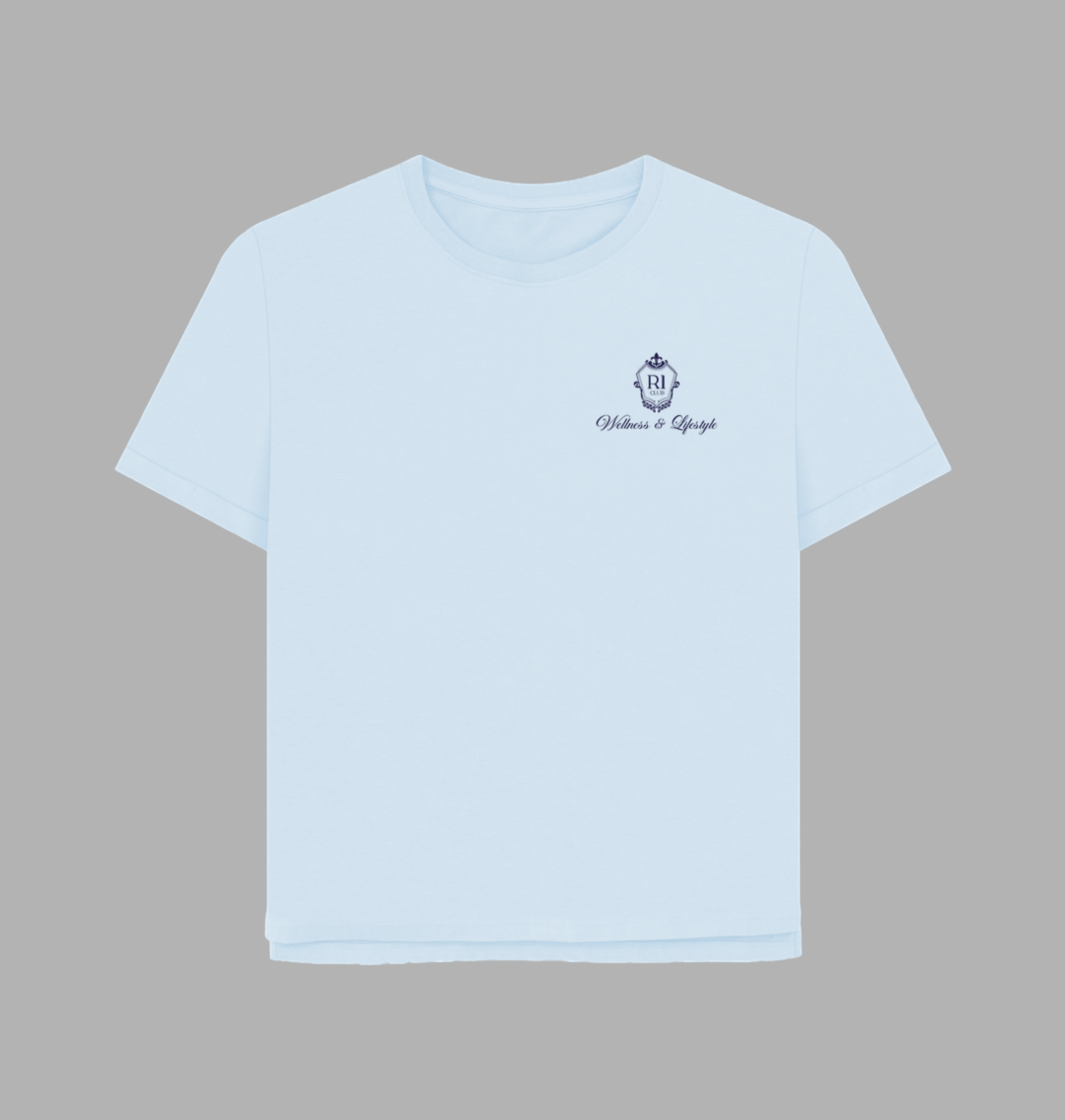 R1 CLUB Relaxed tee in pastel blue with navy logo